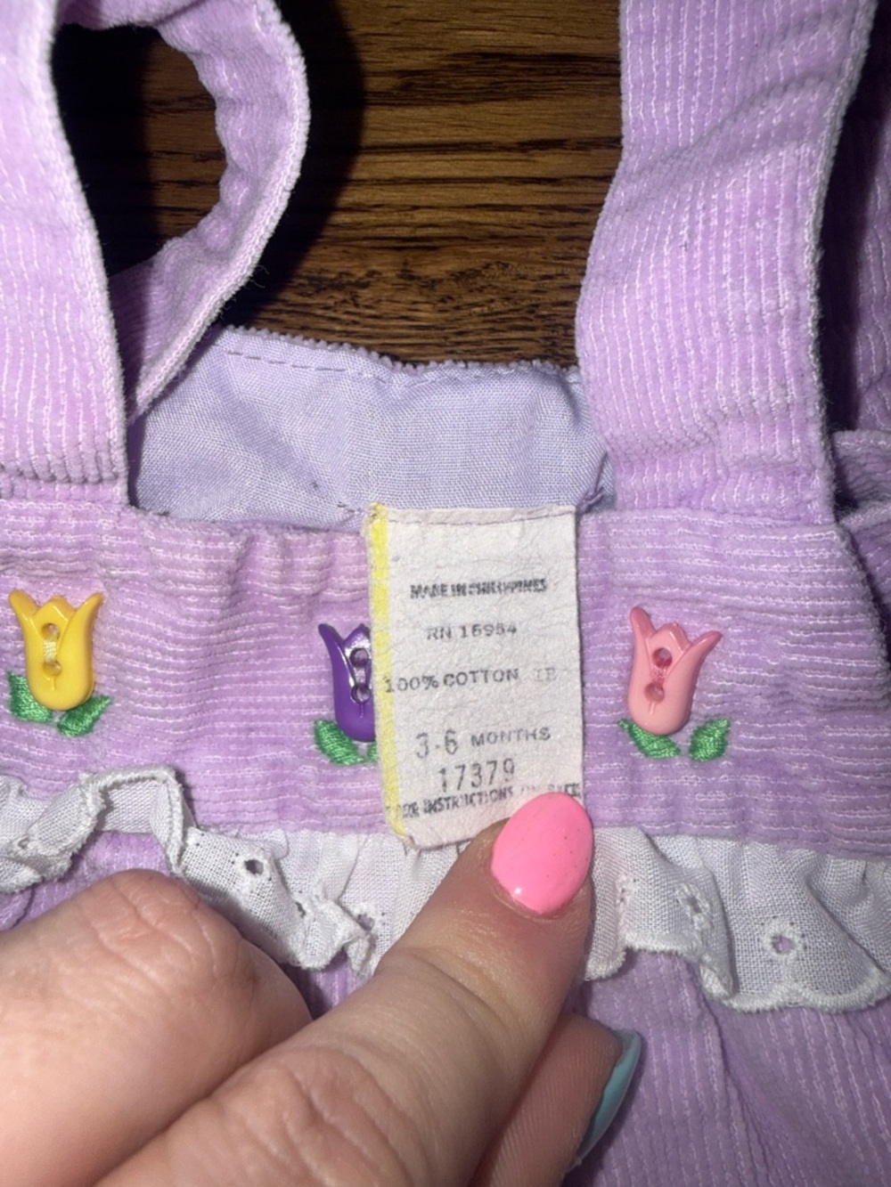 Vintage Baby Girl Purple Overalls with Tulip Buttons 3-6 Month - Picture 2 of 4